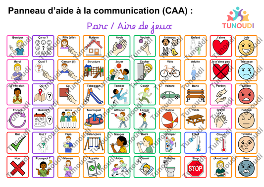 Panneau TLA tableau de langage assisté pour parc et aire de jeux - pictogrammes CAA TUNOUDI